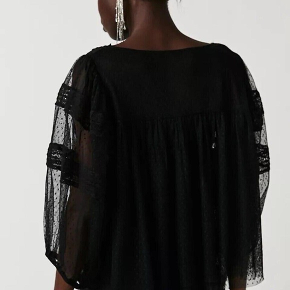 NWOT Free People True Candy Top Sheer Black Embroidered Lace Boho Size XS - Picture 2 of 6